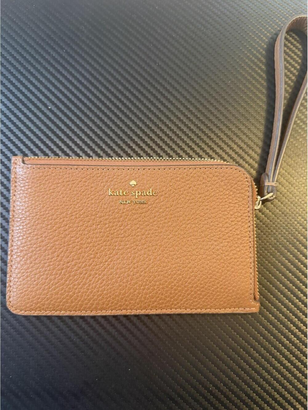 Kate Spade Leila Medium L Zip Wristlet Pebble Leather Ginger Wallet